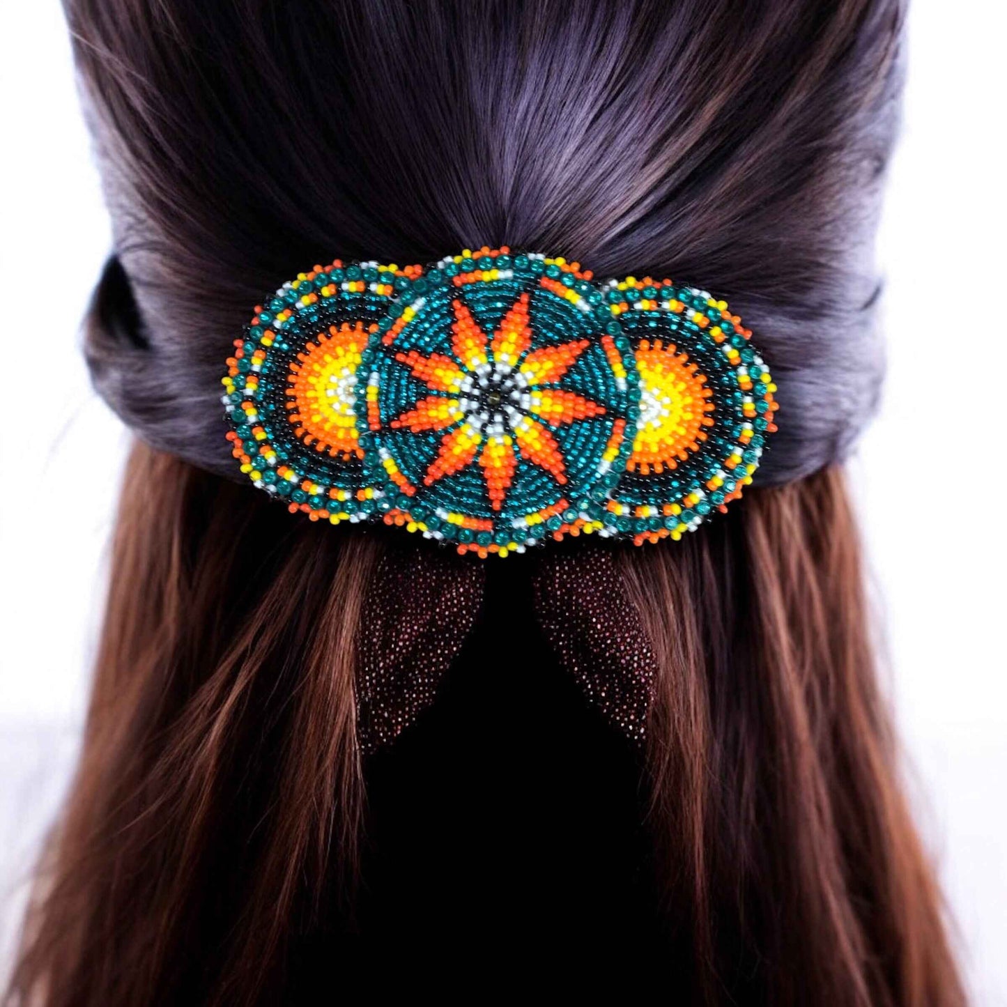 Green Native American Beaded Barrettes