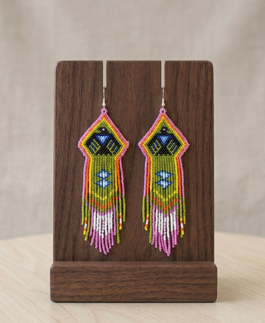 Beaded thunder eagle  earrings ( Green )