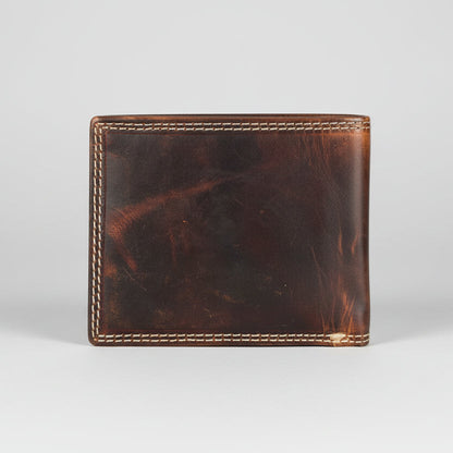 Men’s Genuine Cow Leather Bifold Wallet. Embossed Deer Design with RFID Protection