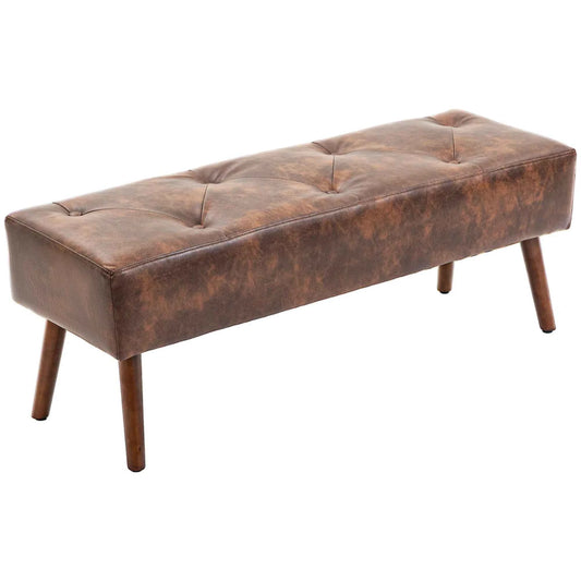 Brown Bedroom Bench – Button-Tufted PU Leather End-of-Bed & Entryway Bench (United States & Canada Delivery Only)