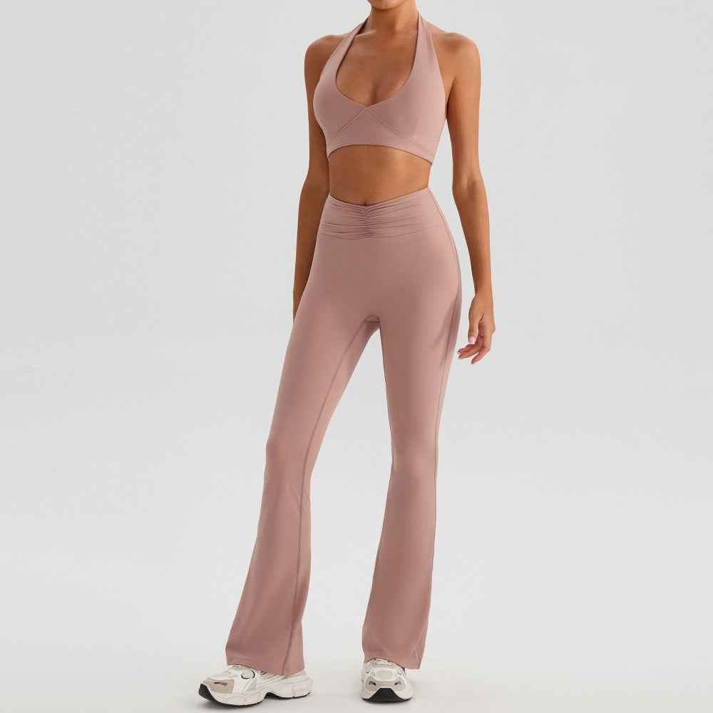 Yoga Sports Halter Bra & Tennis Skirt Two-Piece Set – Outdoor Running Fitness Outfit
