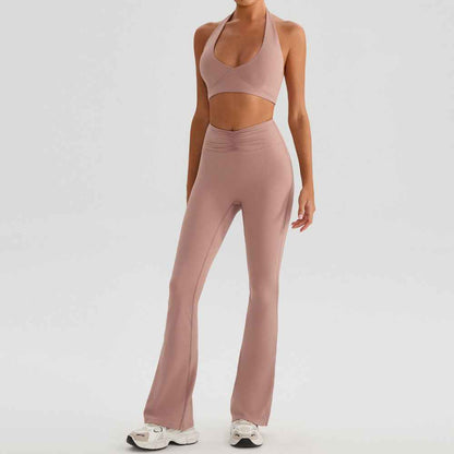 Yoga Sports Halter Bra & Tennis Skirt Two-Piece Set – Outdoor Running Fitness Outfit