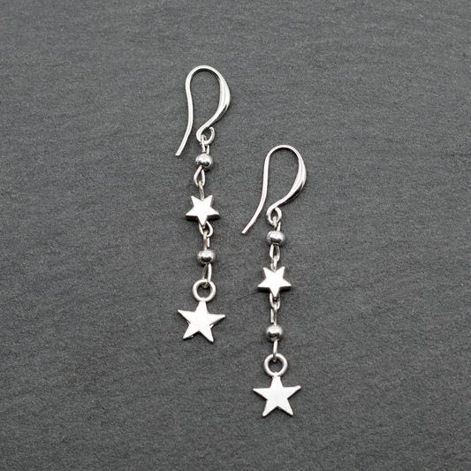 Silver Plate Double Drop Star Charm Earrings