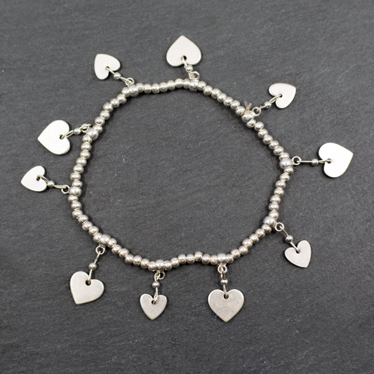 Silver Plate Elasticated Heart Charm Bracelet