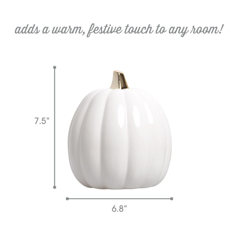 Pearhead White Ceramic Pumpkin, Home Fall Décor, Modern Holiday Home Decor, Trendy Halloween Decorations, White, Small