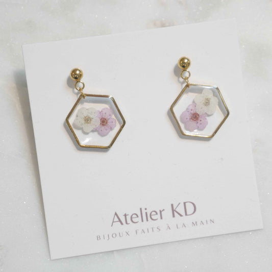 Boucles d'oreilles Lola - hexa blanc et lila
