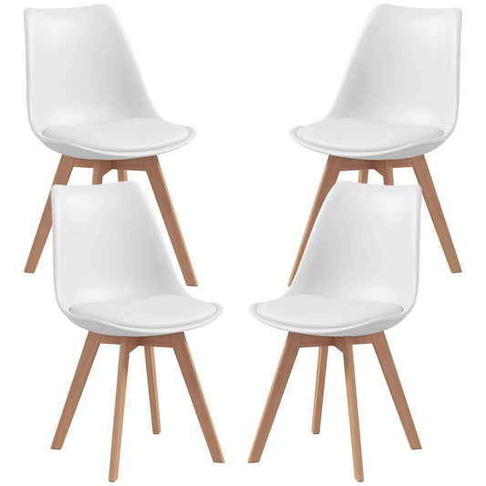 Set of 4 Modern Dining Chairs – Rubber Wood Kitchen Chairs with PU Leather Cushions (United States & Canada Delivery Only)