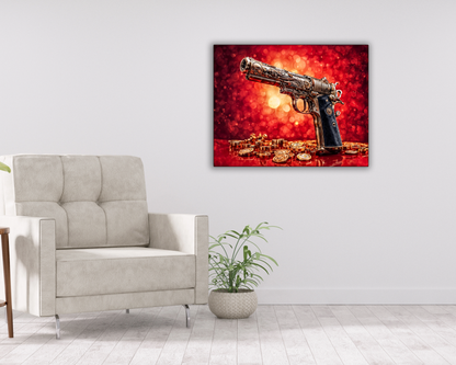 Wandkunst – Gewehr & Geld – Leinwanddruck – Pop Art