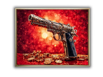 Wandkunst – Gewehr & Geld – Leinwanddruck – Pop Art