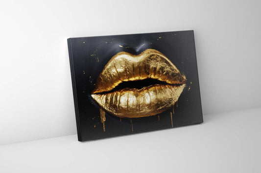 Wandbild Goldene Lippen 122 cm x 91 cm Fine Art Leinwand