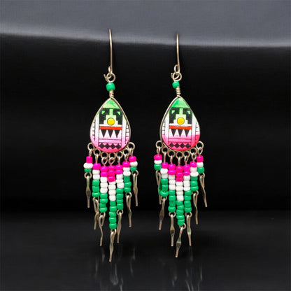 OldTribes™ Small Sized Southwestern Pink and Green Teardrop Earrings