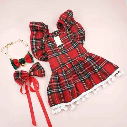 Sleigh Dog Holiday Dress and Bow | Christmas Outfit