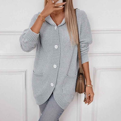 Women's Hooded Loose-Fit Mid-Length Knit Sweater