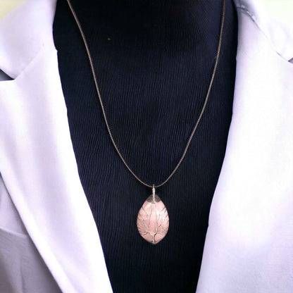 Light pink Gemstone Pendant Wrapped w/ Silver Tree of Life