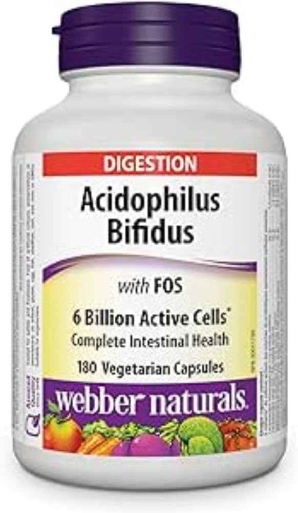 Webber Naturals Acidophilus Bifidus with FOS, 6 Billion Active Cells, 4 Probiotic Strains, 180 Capsules, For Digestive Health, Vegetarian 🍁 All In One Marketplace Canada