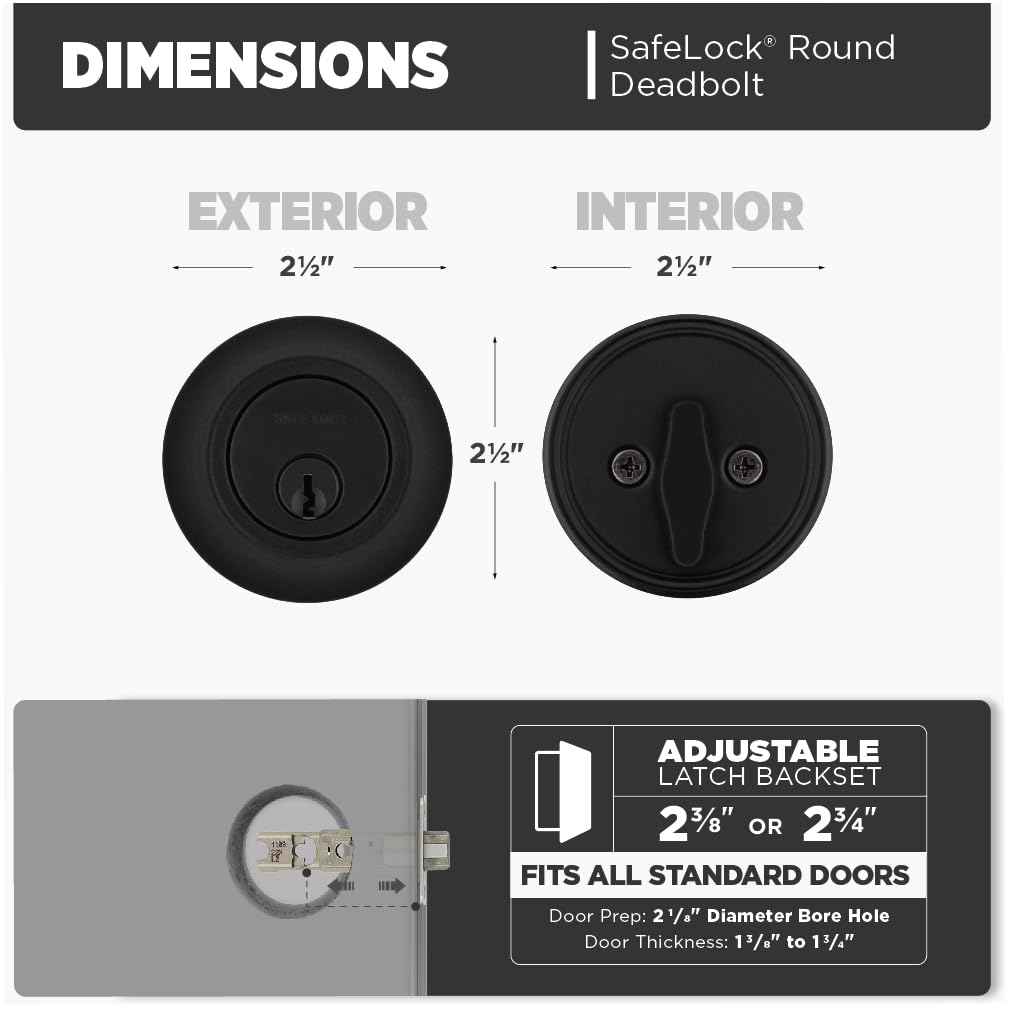 Weiser Safelock Matte Black Round Deadbolt Lock, ANSI/BHMA Grade 3 Certified Front Door Lock, Exterior Door Lock with Key, Traditional Door Locks for Entry Door 🍁 All In One Marketplace Canada