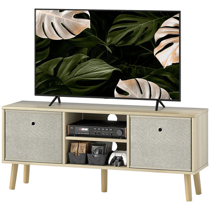 Natural Modern TV Stand Cabinet – Media Console with Foldable Drawers & Storage Shelves (United States & Canada Delivery Only)