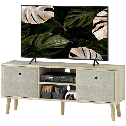 Natural Modern TV Stand Cabinet – Media Console with Foldable Drawers & Storage Shelves (United States & Canada Delivery Only)