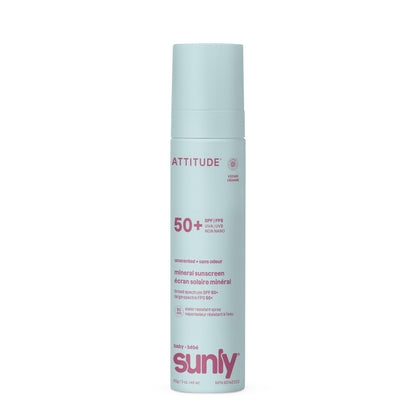 ATTITUDE Baby Mineral Sunscreen Lightweight Lotion SPF 50, Broad Spectrum Zinc Oxide, EWG Verified, Non-Nano, Water-Resistant 80 Minutes, Non-Greasy for Face & Body, Vegan, Unscented, 80 grams 🍁 All In One Marketplace Canada