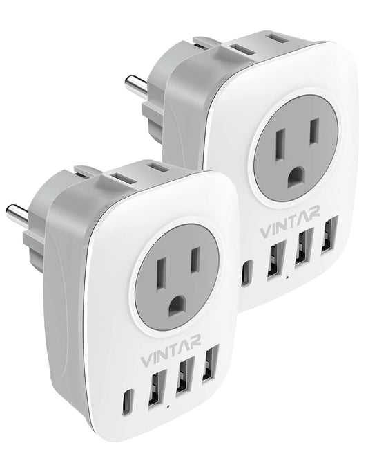 2 Pack Type E/F Travel Adapter, VINTAR Schuko Germany France Adapter Plug, European Outlet Adapter with 1 USB C,3 USB Ports and US Outlets, US to EU Spain Portugal Iceland Greece Russia Korea Paris 🍁 All In One Marketplace Canada
