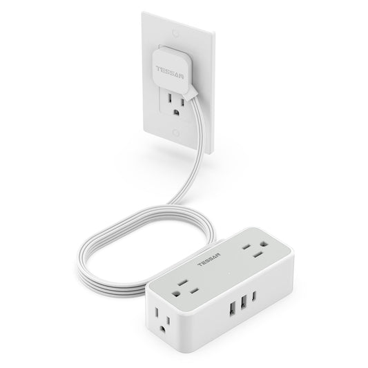 Surge Protector Flat Extension Cord Indoor, TESSAN Flat Plug Power Bar with 4 Multiple Outlets, 3 USB Ports (1 USB C), 5 Feet Small Power Strip Wall Mounted for Home Office Dorm Room, Gray 🍁 All In One Marketplace Canada