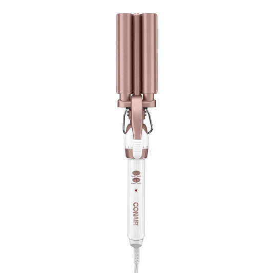 Conair CD704C Double Ceramic Triple Barrel Curl Styling Waver, Deep waves, Long lasting nautral tight waves for all hair lengths, Turbo Heat® – up to 68°F (20C) burst of heat, White/ Rose Gold 🍁 All In One Marketplace Canada