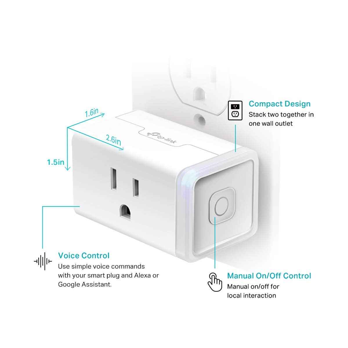 Kasa Smart Plug Mini by TP-Link (HS103P2) - Smart Home WiFi Outlet Works with Alexa, Echo and Google Home, No Hub Required, Remote Control, 2.4GHz WiFi Required, 15 Amp, UL Certified, 2-Pack, White 🍁 All In One Marketplace Canada