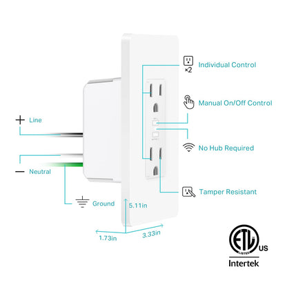 Kasa Smart In-Wall WiFi Outlet by TP-Link (KP200) - Neutral Wire and 2.4GHz Wi-Fi Connection Required, Works with Alexa, Echo and Google Home, No Hub Required, Remote Control, UL Certified White 🍁 All In One Marketplace Canada