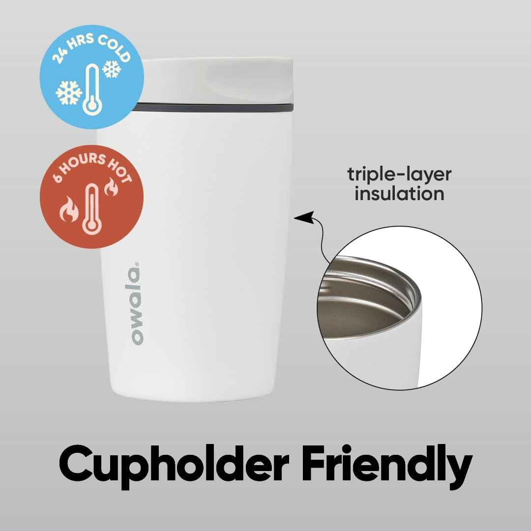 Owala SmoothSip Slider Insulated Stainless Steel Coffee Tumbler, Reusable Iced Coffee Cup, Hot Coffee Travel Mug, BPA Free 12 oz, Sugar High 🍁 All In One Marketplace Canada