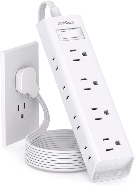 Addtam Flat Plug Power Bar, Ultra Thin Flat Extension Cord with 1050J Surge Protector, 12 Widely AC 3 Sides Multiple Outlets, 5Ft Wall Mount, Desk Charging Station for Home Office Dorm Room Essentials 🍁 All In One Marketplace Canada