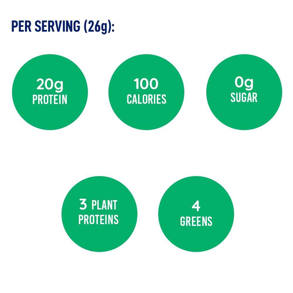 LEANFIT PLANT-BASED PROTEIN & GREENS Natural Vanilla – 20g Plant Protein + 4 Leafy Greens Per Serving – Vegan, Gluten-Free, Soy-Free, No Sugar - 20 Servings, 517g Tub 🍁 All In One Marketplace Canada