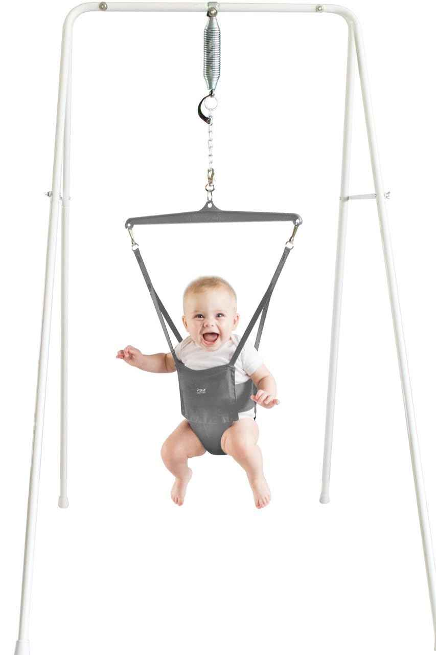 Jolly Jumper CLASSIC (Grey) with Stand - ORIGINAL Baby Jumper, Indoor and Outdoor Exercise Saddle Seat, Adjustable Height, for Infants up to 28lbs 🍁 All In One Marketplace Canada