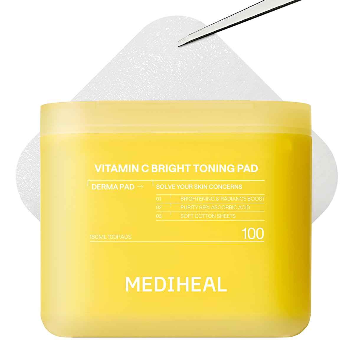 MEDIHEAL Vitamin C Brightening Toner Pads – Korean Skincare, 99% Pure Encapsulated Vitamin C with Sea Buckthorn & Glutathione, Dark Spots, Uneven Skin Tone Care, Gauze Fabric, 100 Pads 🍁 All In One Marketplace Canada