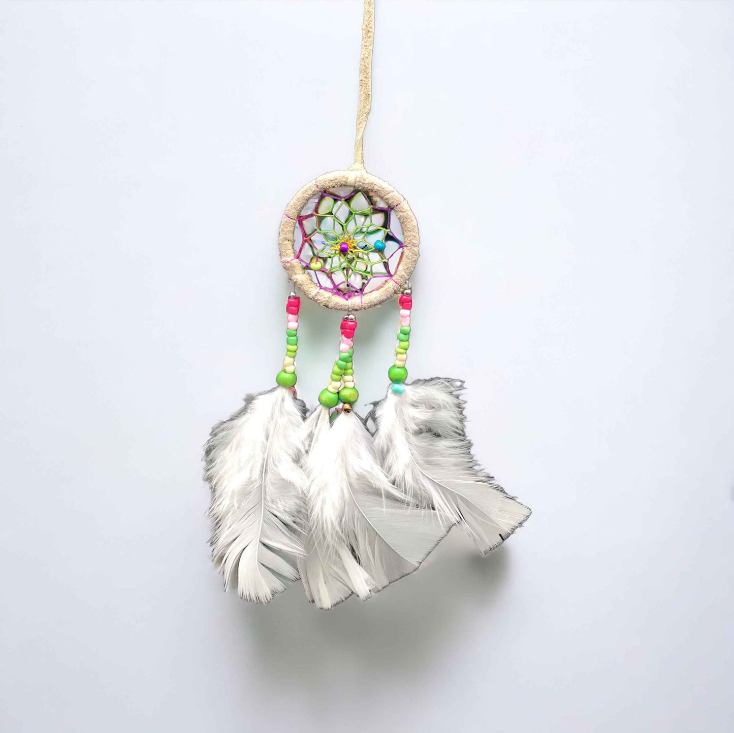 Small Handmade White Dreamcatcher with White Feathers