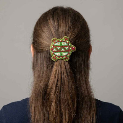 Beaded turtle Barrette Green accent