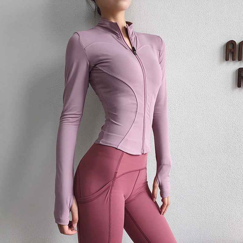 Women’s Long-Sleeve Zip-Up Workout Jacket – Tight-Fit Yoga & Fitness Top