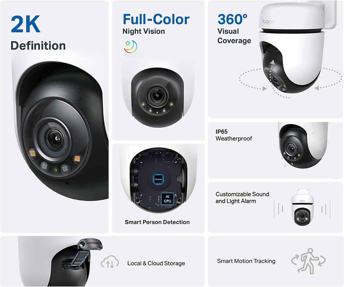 Tapo 2K 3MP QHD Pan/Tilt Outdoor Wired Security Wi-Fi Camera, 360° Visual Coverage, Full-Color Night Vision Up to 98ft, Smart Motion Tracking, Person Detection,Physical Privacy Mode(Tapo C510W) 🍁 All In One Marketplace Canada