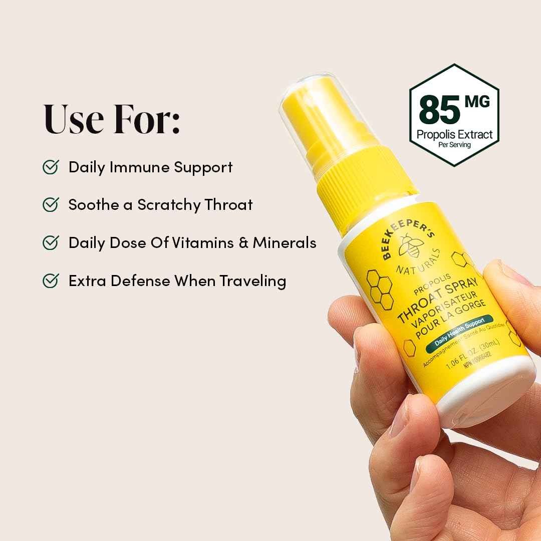 BEEKEEPER'S NATURALS Propolis Throat Spray - 85mg Bee Propolis Extract - Natural Immune Support, Sore Throat Relief & Antioxodant Support - Antioxidants, Keto, Paleo, Gluten-Free (1.06 oz) 🍁 All In One Marketplace Canada