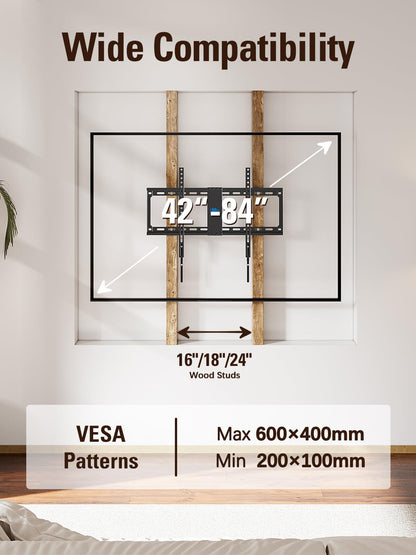 Mounting Dream Fixed TV Mount Low Profile for Most of 42-84 Inches TV Low Profile TV Wall Mount fits 16" 18" 24" Wood Studs up to VESA 600 x 400mm and 132 LBS, Ultra Slim and Space Saving MD2163-K 🍁 All In One Marketplace Canada