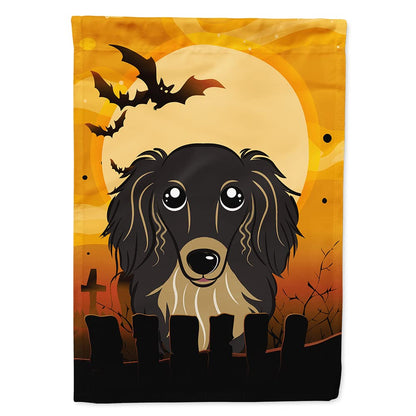 Caroline's Treasures BB1771CHF Halloween Longhair Black and Tan Dachshund Canvas House Size Flag