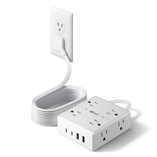 Surge Protector Power Bar, SUPERDANNY 10 Ft Extension Cord with 8 Outlets & 4USB Ports (2 USB 2 C), Mountable Flat Plug Power Strip, Surge Protection for Home, Office, Dorm 🍁 All In One Marketplace Canada