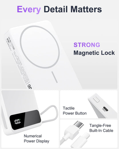 Magnetic Power Bank, 10,000mAh Wireless Portable Charger for Mag-Safe 15W Fast Charging, Battery Pack with USB-C/Lightning Cable 22.5W in/Out for iPhone 17/16/15/14/13/12 Series, AirPods & More 🍁 All In One Marketplace Canada