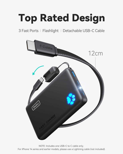 INIU Power Bank, 40% Smaller 10000mAh Portable Charger, 45W Ultra Fast Charging Powerbank with Detachable USB C Cable, Flight-Safe Travel External Battery Pack for iPhone 17 16 Samsung Google iPad etc 🍁 All In One Marketplace Canada