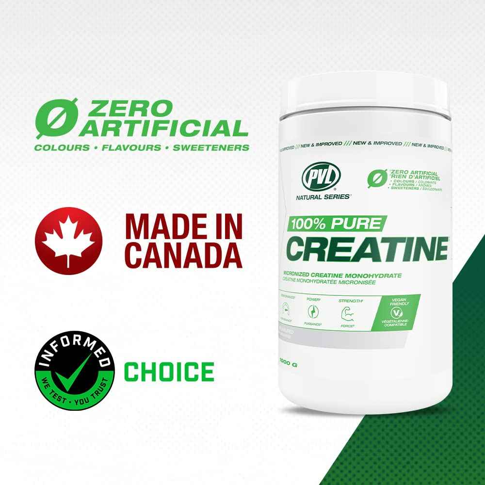 PVL 100% Pure Creatine Monohydrate Powder – Micronized Supplement for Women & Men, Unflavoured Amino Acids & Beta Alanine Friendly, Informed-Choice Tested, 1000 g (200 Servings) 🍁 All In One Marketplace Canada