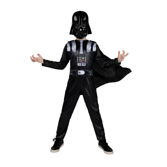 Star Wars Darth Vader Official Youth Halloween Costume - Printed Jumpsuit with Cape and Plastic Mask (S) Black