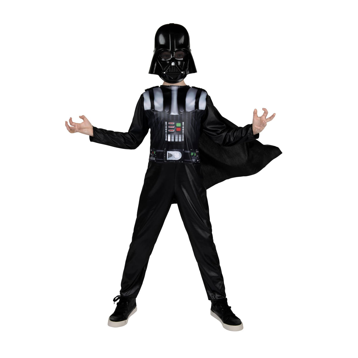 Star Wars Darth Vader Official Youth Halloween Costume - Printed Jumpsuit with Cape and Plastic Mask (M) Black