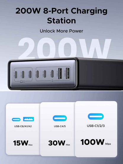 UGREEN 200W 8-Port GaN USB C Charger Block, Desktop Charging Station USB C and USB PD 100W Fast Charging Compatible for MacBook Pro 16" Air, XPS 13, iPad Pro, iPhone 17 Pro, Galaxy S26 S25 🍁 All In One Marketplace Canada