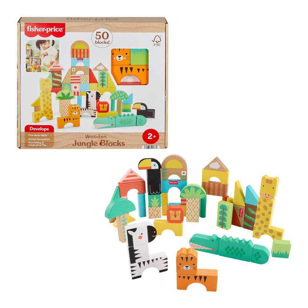 Fisher-Price Wood Toddler Toy Jungle Blocks, 50-Piece Wooden Animal Building Set for Preschool Pretend Play Kids Ages 2+ Years 🍁 All In One Marketplace Canada