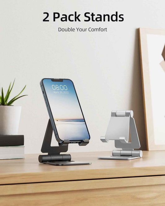 Nulaxy 2 Pack Dual Foldable Phone Stand for Desk, Fully Adjustable Desktop Cell Phone Holder Accessories for Office Kindle Compatible with 4-8" Mobile Devices iPhone Pro/Max/Plus, Black & Silver 🍁 All In One Marketplace Canada