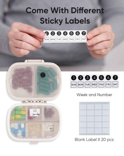 Holii Travel Pill Organizer, 8 Compartments Portable Pill Case, Daily Pill Box to Hold Vitamins, Small Pill Container for Pocket Purse Medicine Organizer（Khaki） 🍁 All In One Marketplace Canada